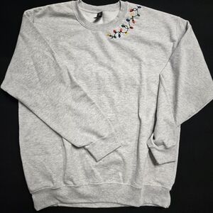 Gildan Light Gray Crewneck Sweater with Colorful Embroidery